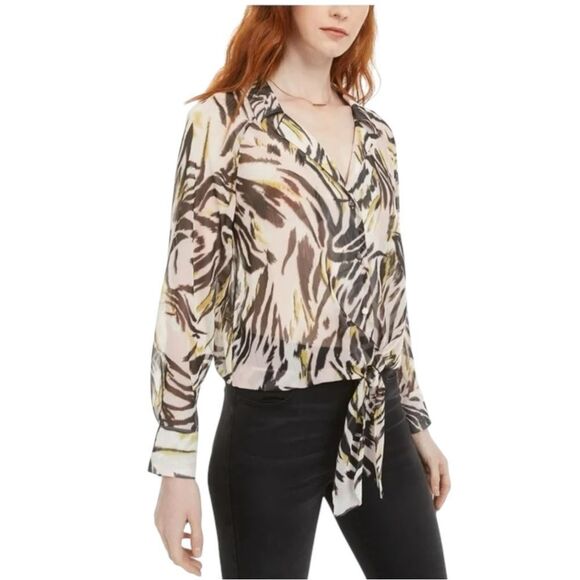 Bar III Animal Print Long Sleeve Blouse - Picture 9 of 9